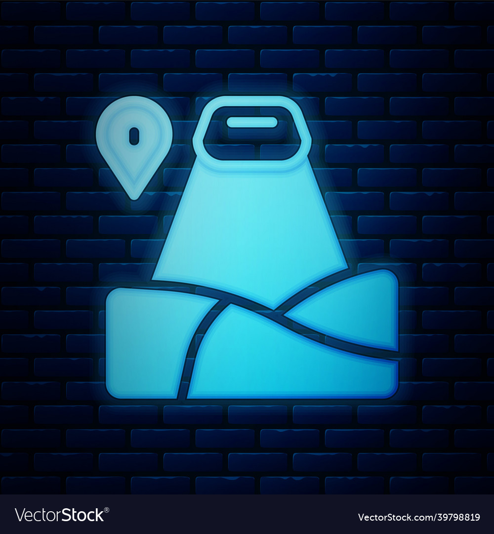 Glowing neon map pointer with mountain icon vector image Glowing neon map pointer with mountain icon