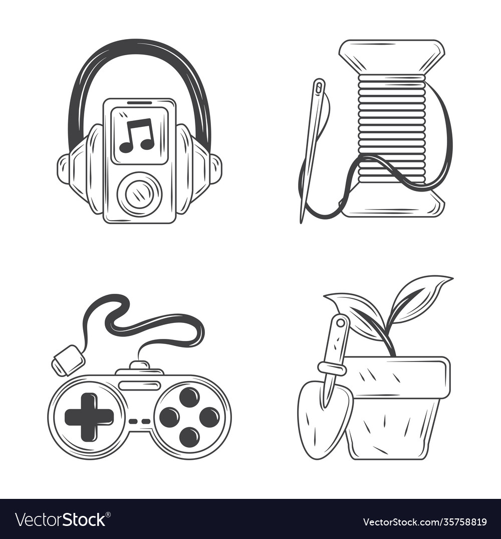 Hobbies icons set listen music gardening Vector Image