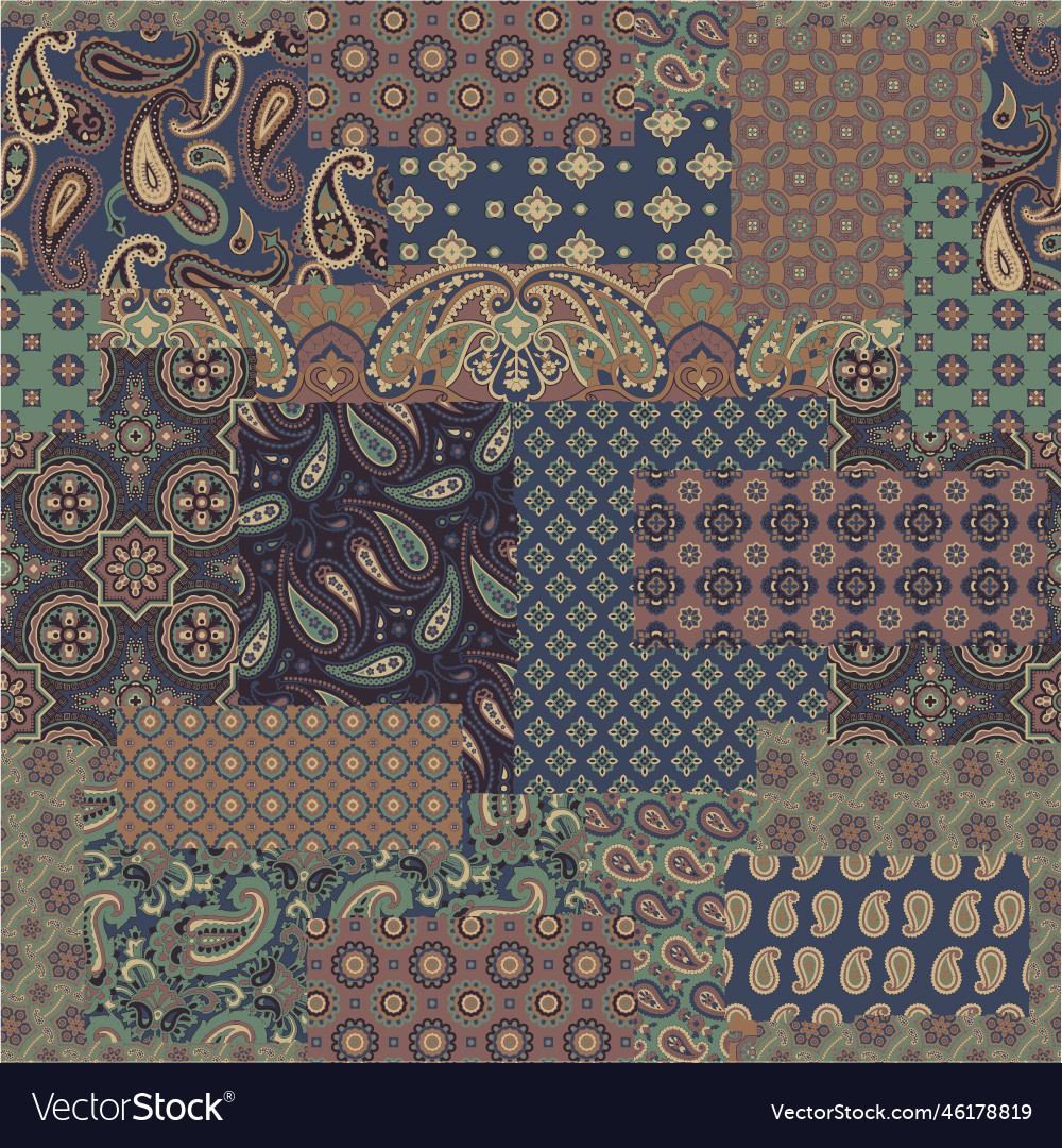 Paisley cashmere bandana fabric patchwork vector image Paisley cashmere bandana fabric patchwork