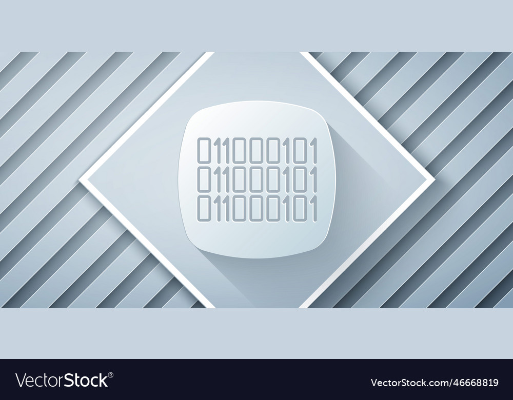 Paper cut binary code icon isolated on grey vector image Paper cut binary code icon isolated on grey