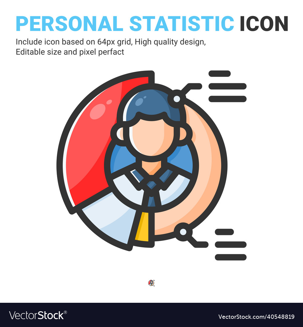 Personal statistic icon with outline color style vector image Personal statistic icon with outline color style