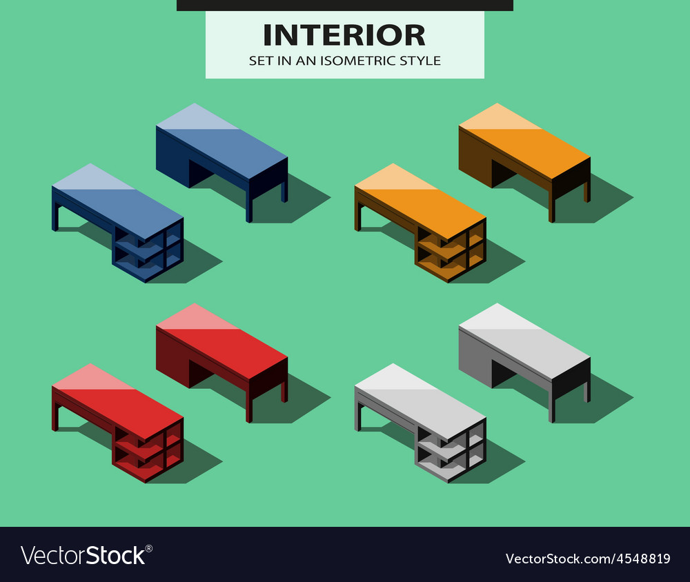 Set of office tables in isometric style