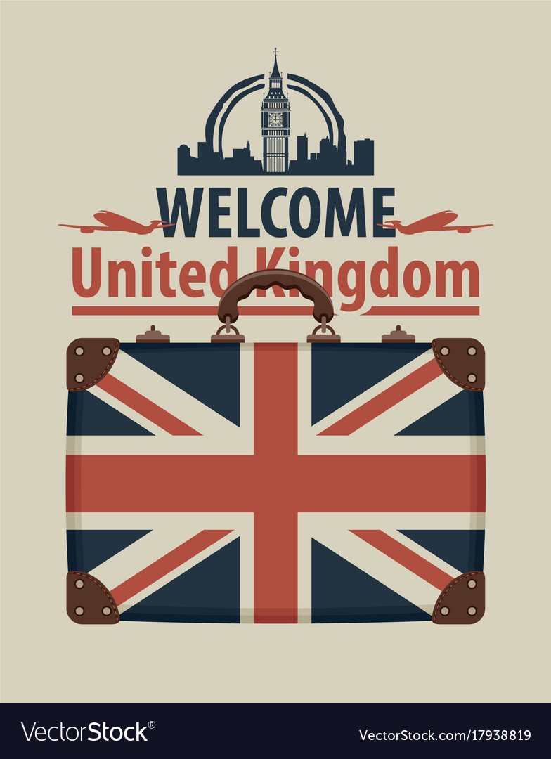Tourist banner with suitcase and flag uk Vector Image