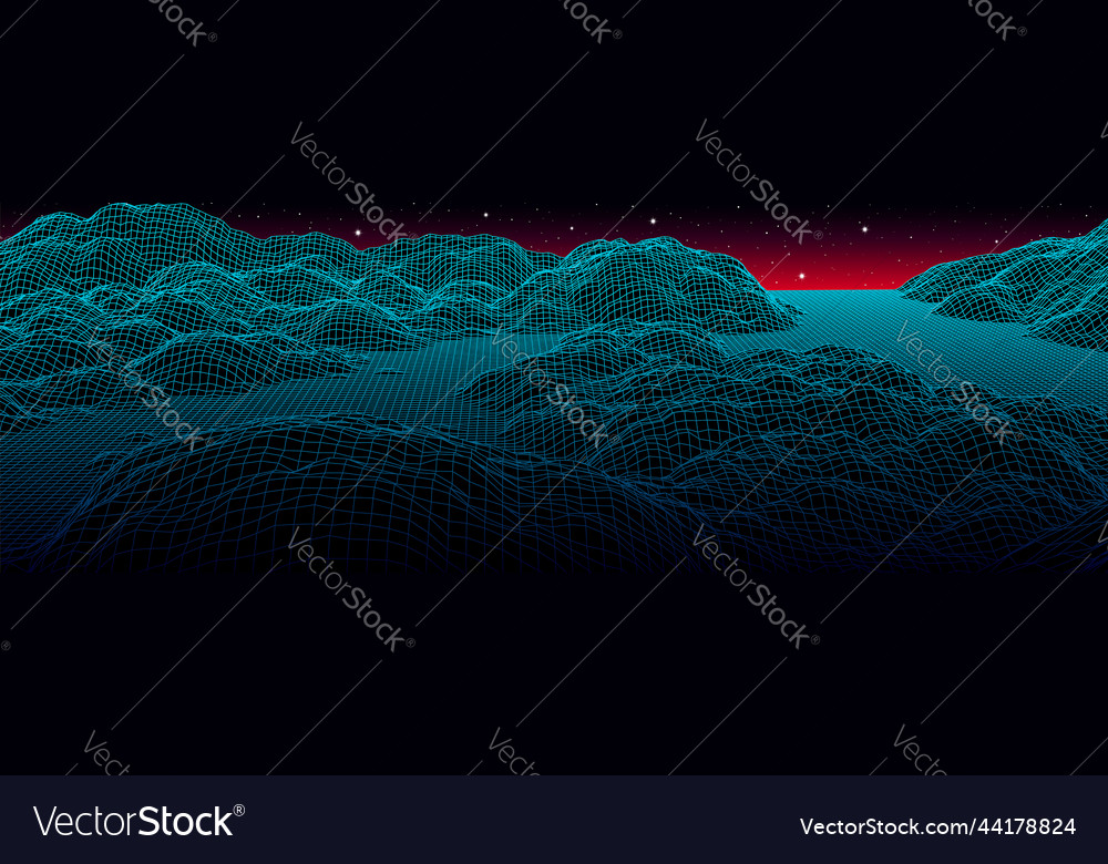 80s Neon Grid Mountainscape