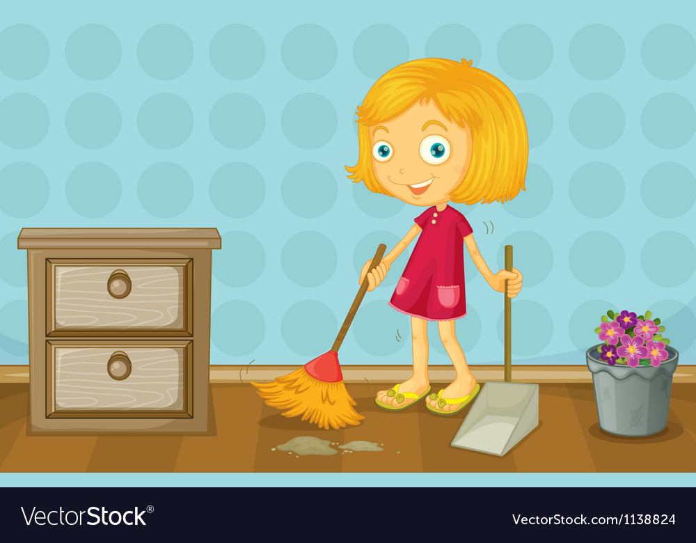 A Girl Cleaning A Room Royalty Free Vector Image