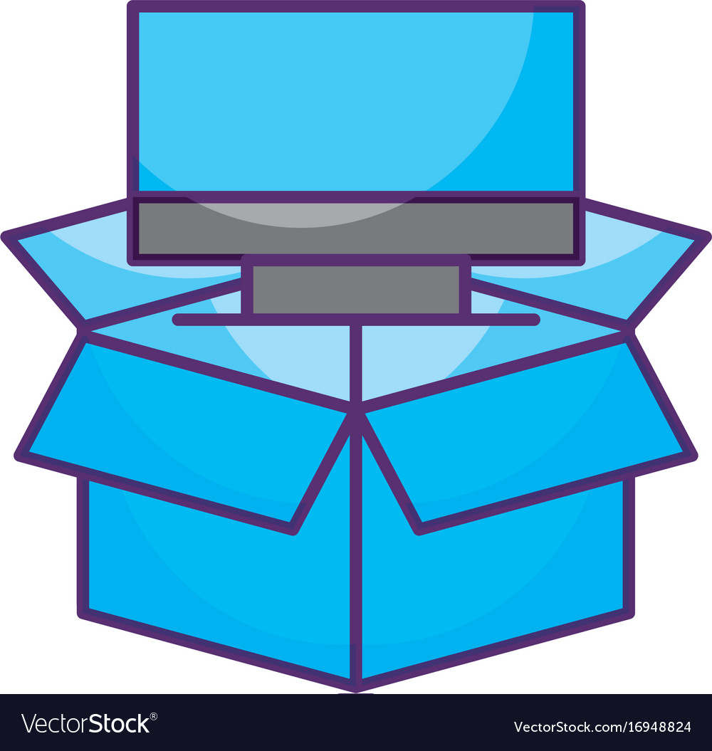 Box with monitor computer isolated icon
