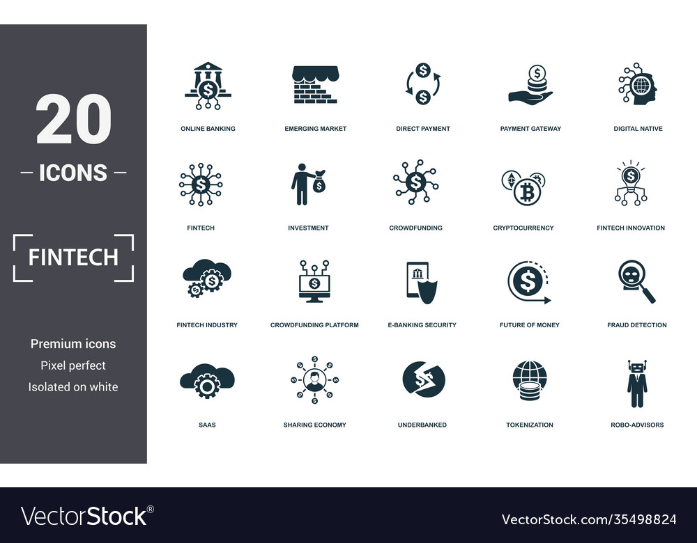 Fintech Set Icons Kollektion beinhaltet einfach