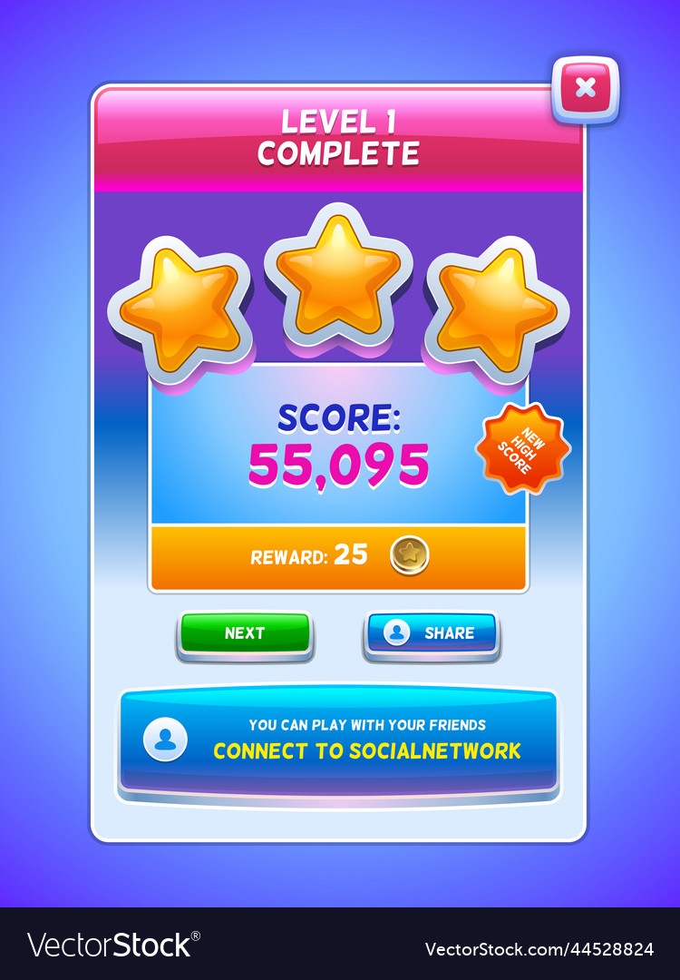 Game ui level complete screen