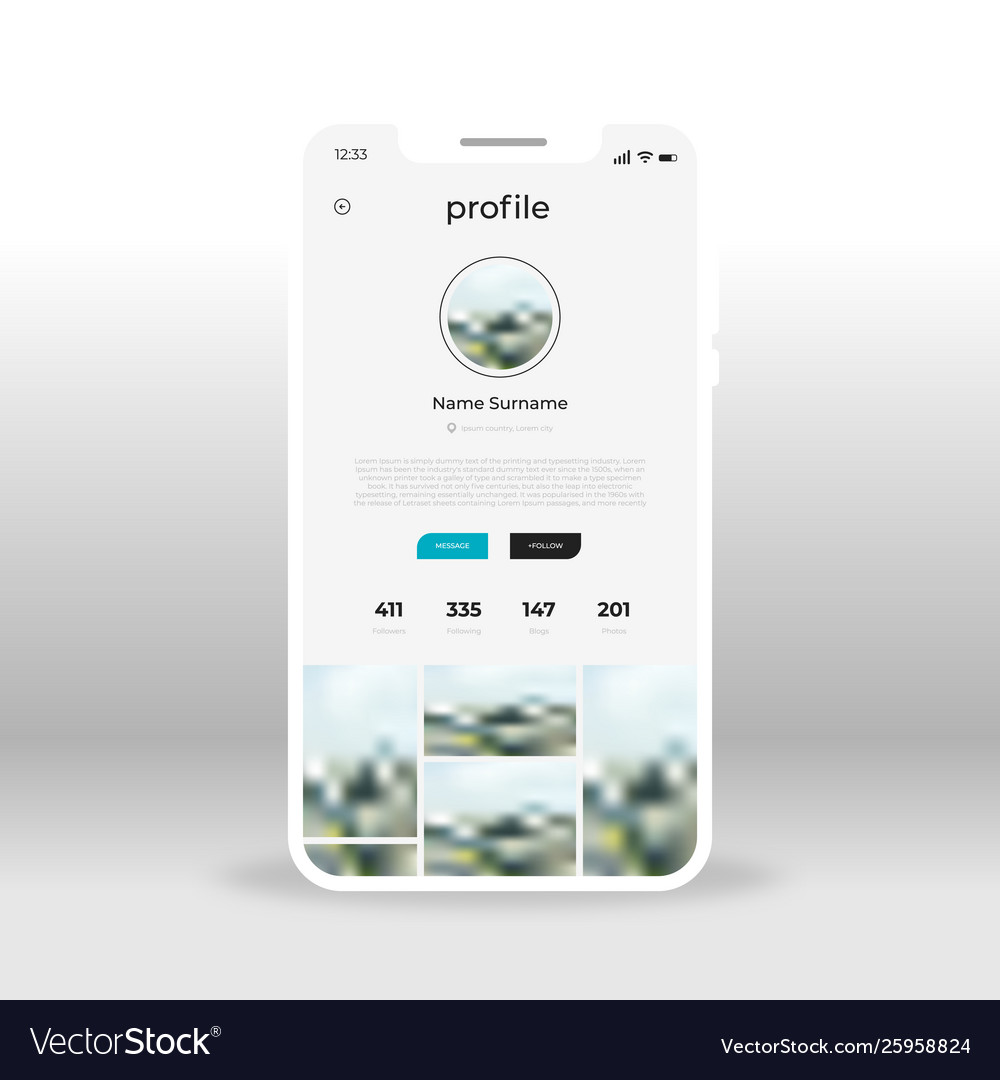 Gray social network profile ui ux gui screen for Vector Image