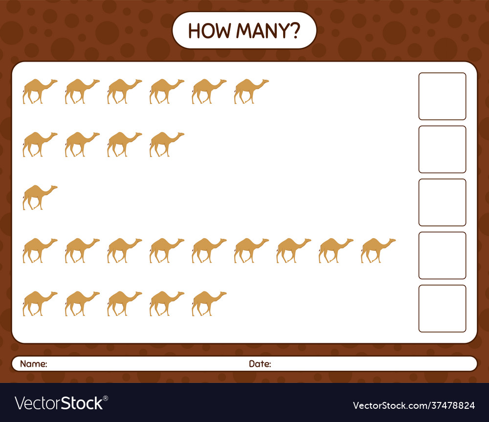 How many counting game with camel worksheet vector image How many counting game with camel worksheet