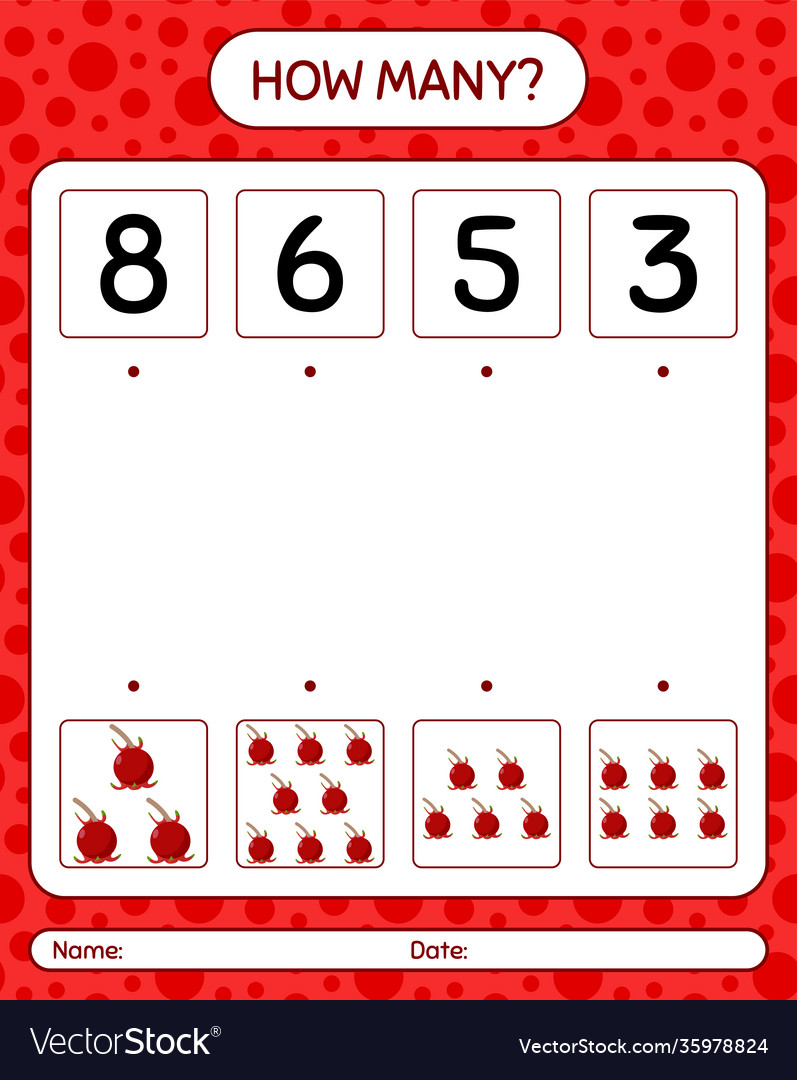 How many counting game with ugni worksheet vector image How many counting game with ugni worksheet
