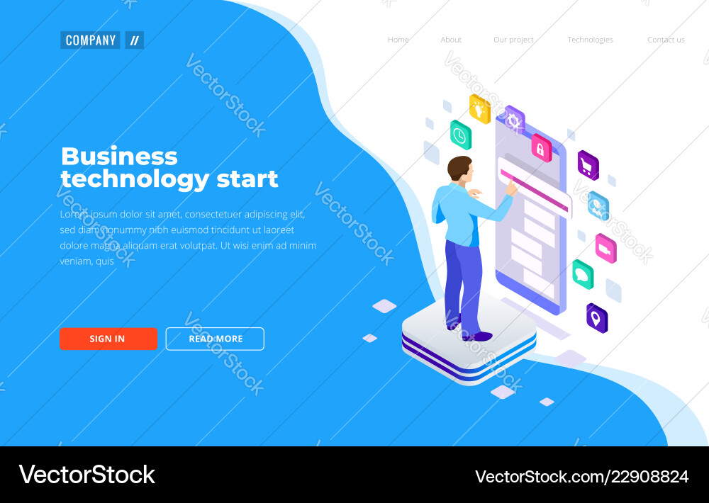 Isometric man using smartphone touchscreen Vector Image