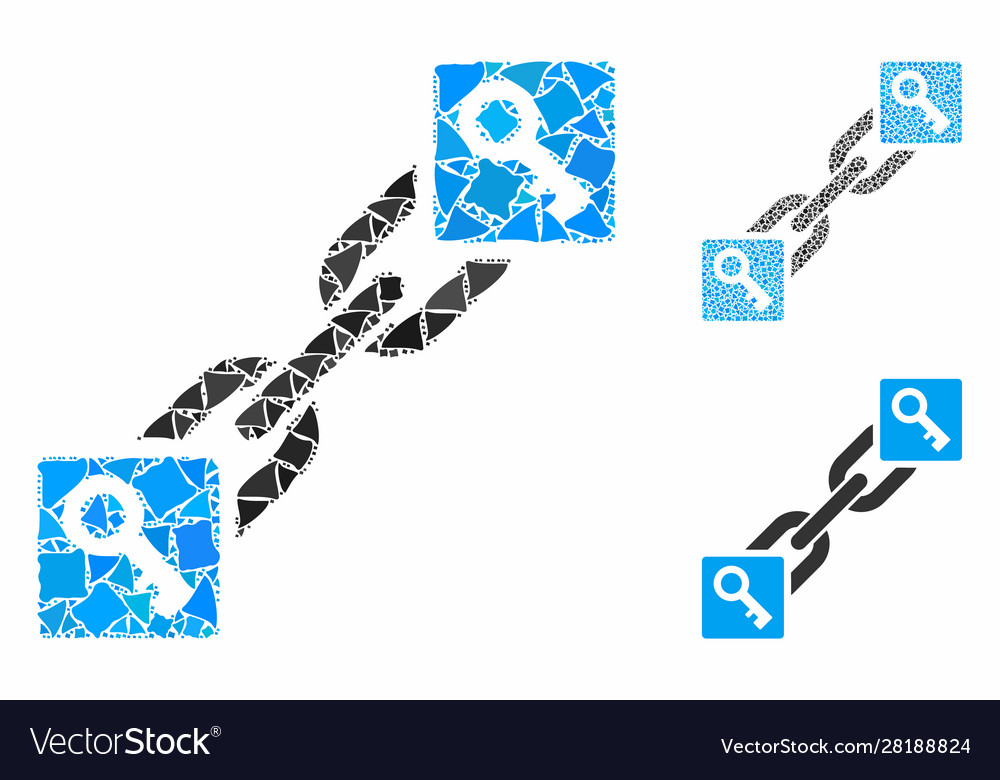 Key blockchain composition icon ragged items vector image Key blockchain composition icon ragged items