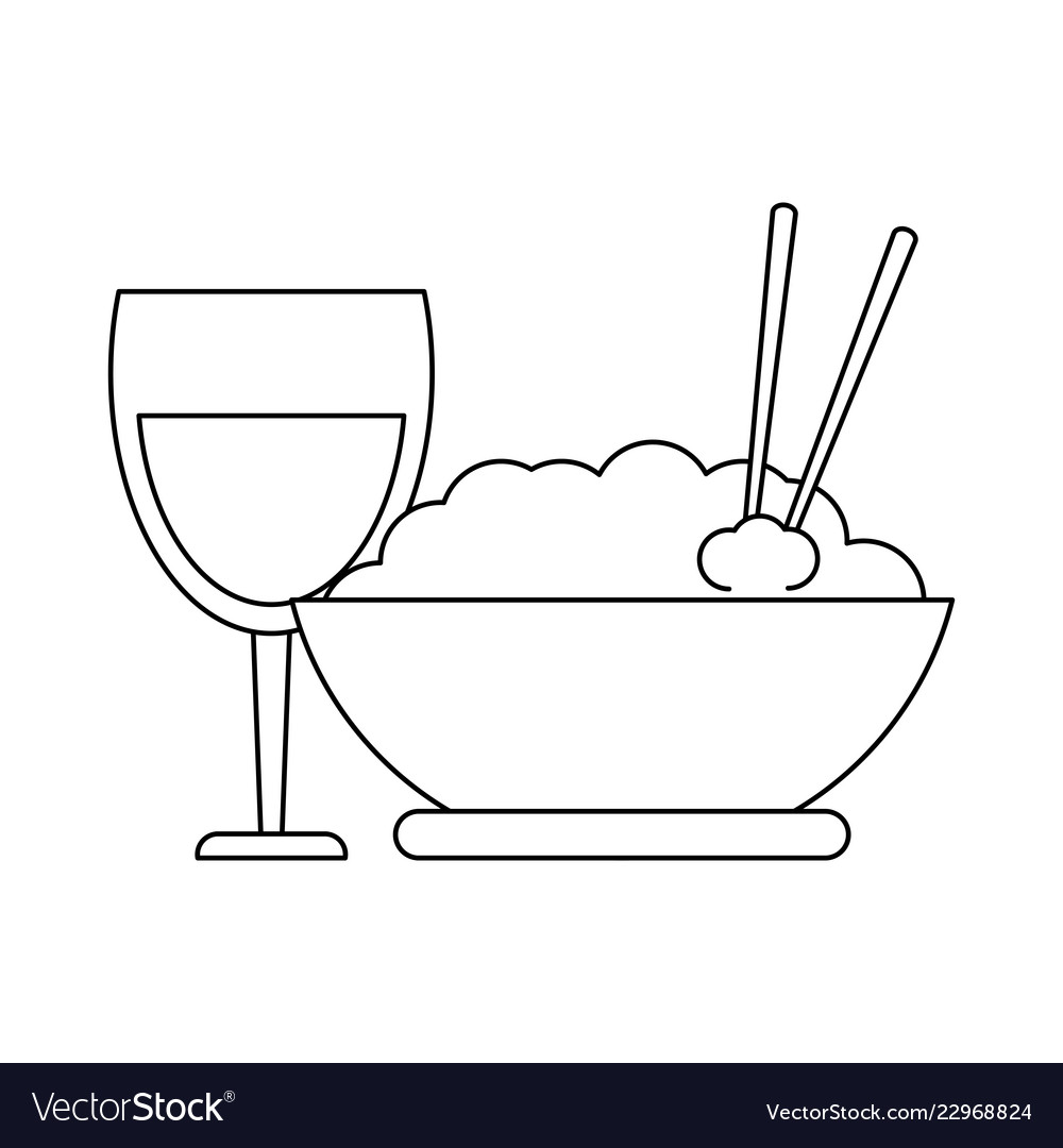 Rice bowl and wine cup black and white Royalty Free Vector