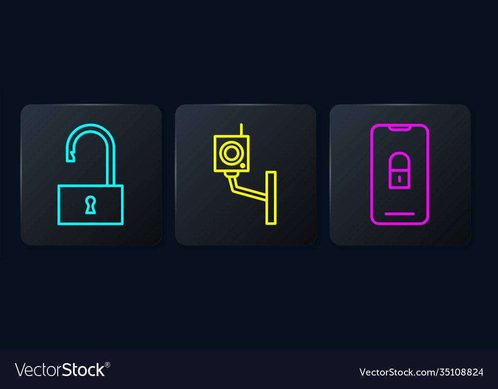 Set line open padlock mobile with closed