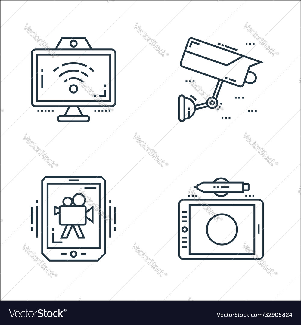 Technology devices line icons linear set quality vector image Technology devices line icons linear set quality