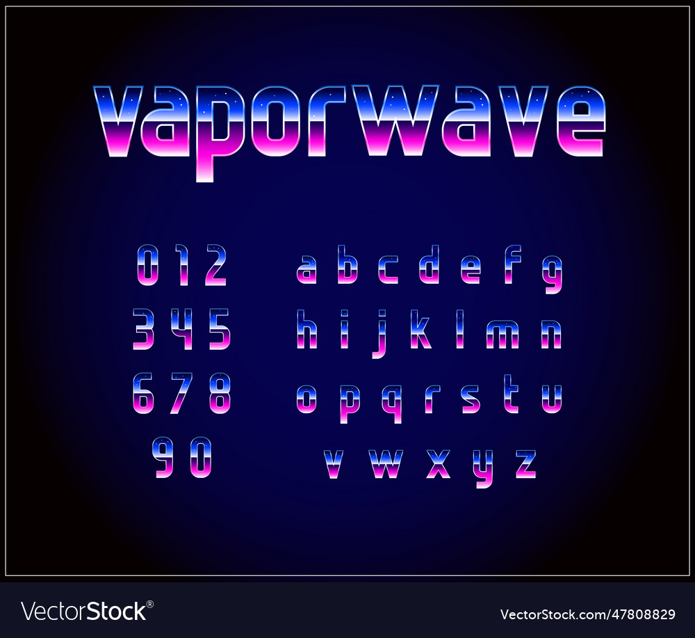 80s - 90s retro futurism sci-fi font alphabet Vector Image