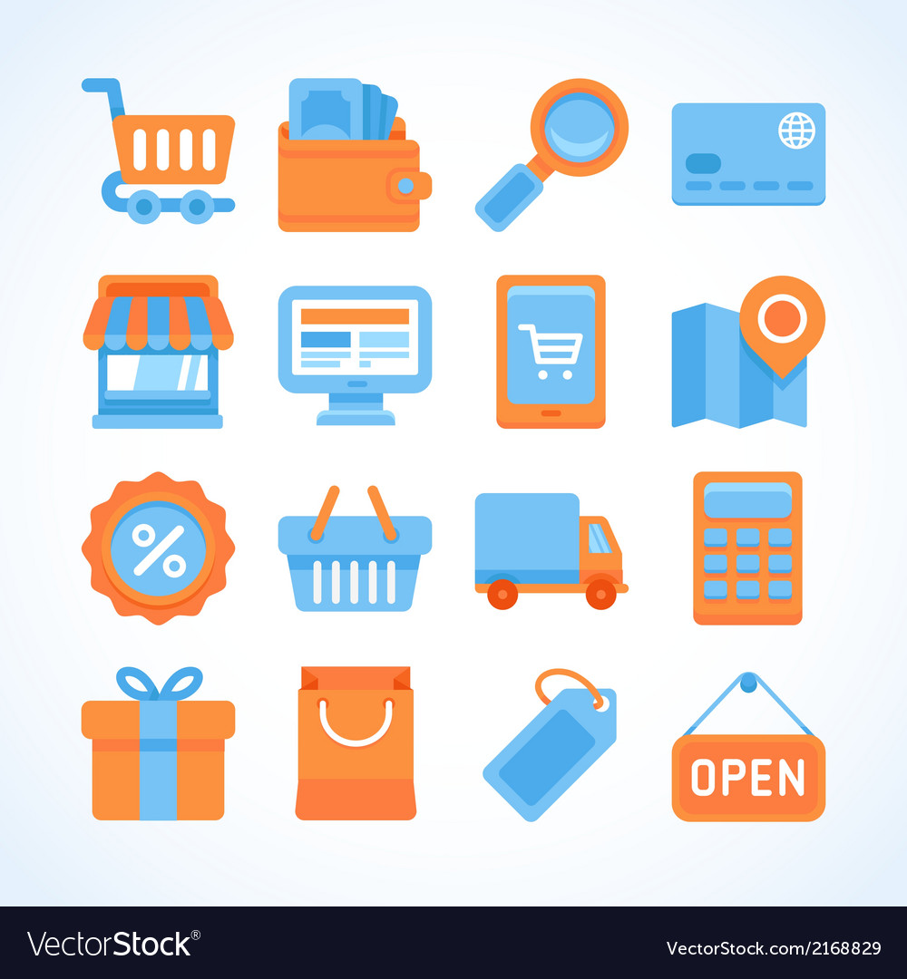 Flat icon set of shopping symbols