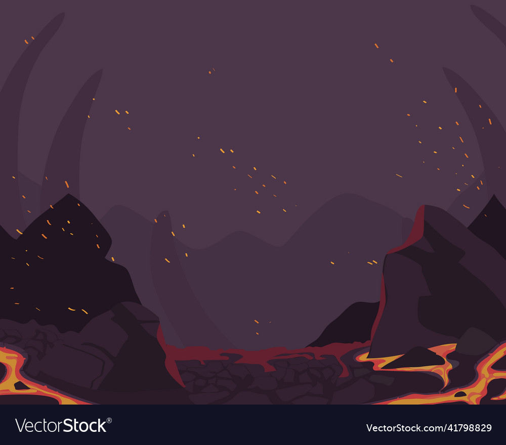 Landscape hot volcano with lava flow Royalty Free Vector