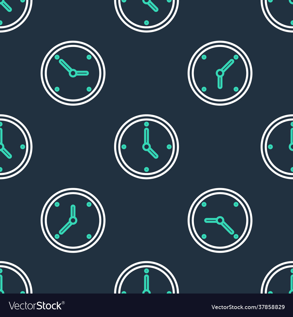 Line clock icon isolated seamless pattern on black