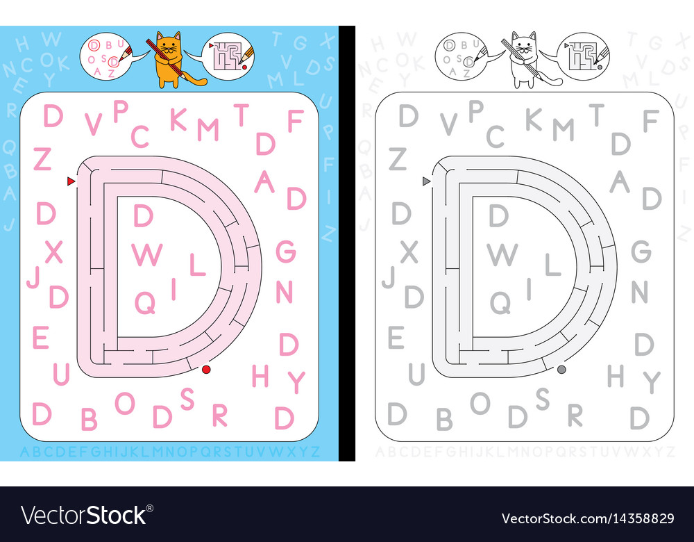 Maze letter d Royalty Free Vector Image - VectorStock