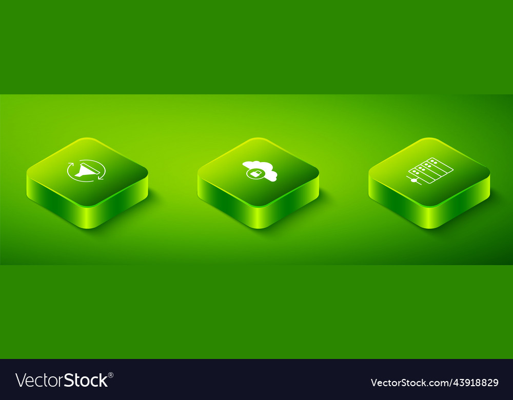 Set isometric cloud computing lock server vector image Set isometric cloud computing lock server