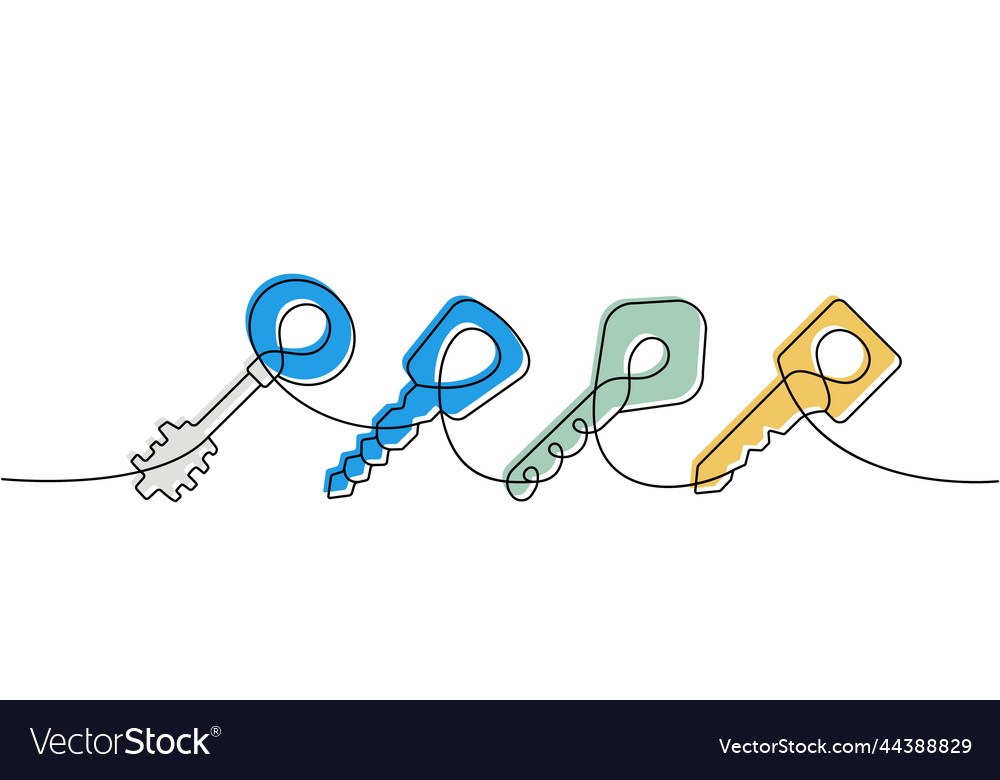 Set of key one line colored continuous drawing