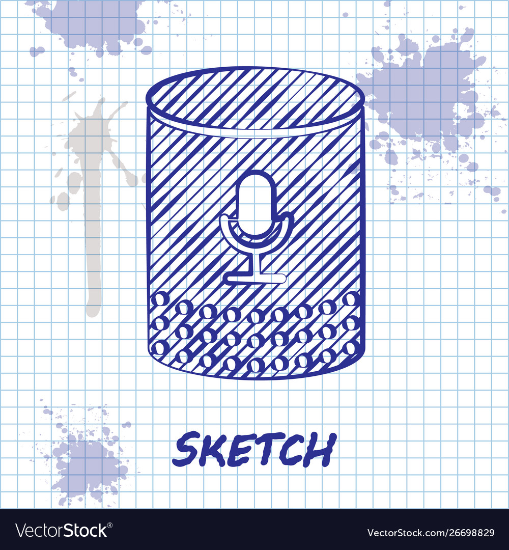 Sketch line voice assistant icon isolated on white Vector Image Sketch line voice assistant icon isolated on white