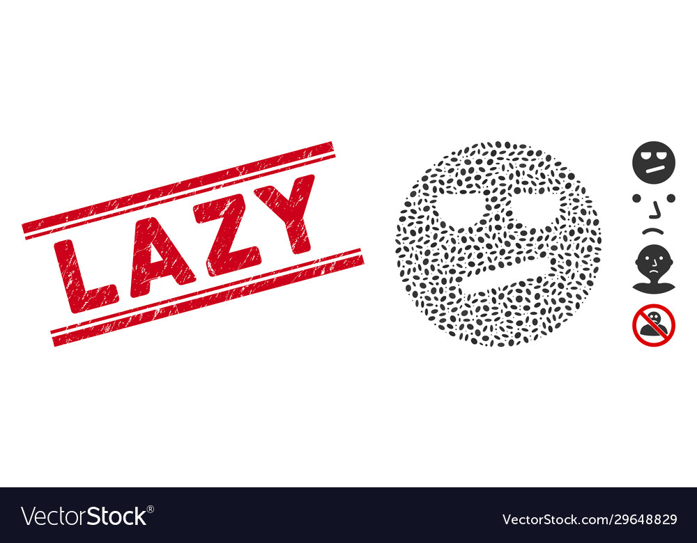 Textured lazy line stamp and mosaic bored smiley vector image Textured lazy line stamp and mosaic bored smiley