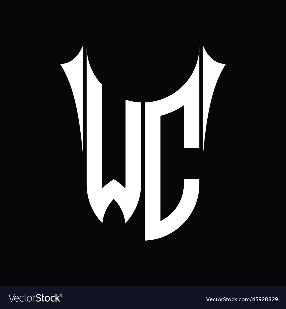 Wc logo monogram shield sharp half round shape Vector Image Wc logo monogram shield sharp half round shape