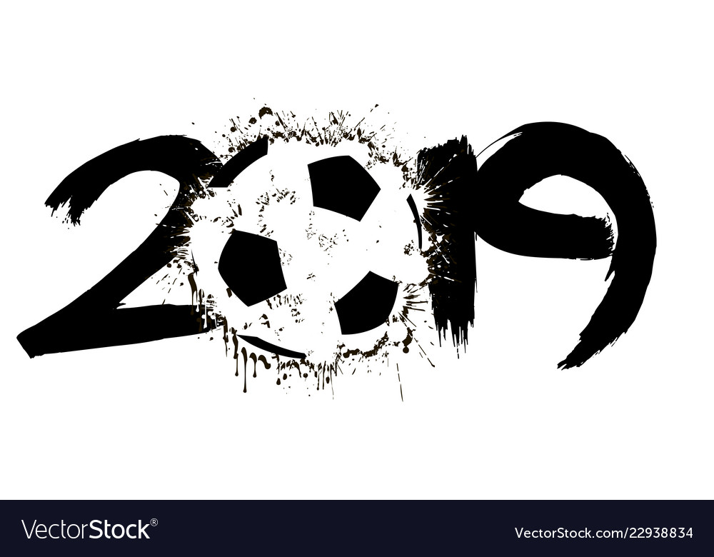 Abstract number 2019 and a soccer ball from blots Vector Image