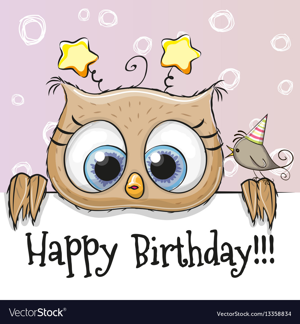 Birthday card with owl Royalty Free Vector Image