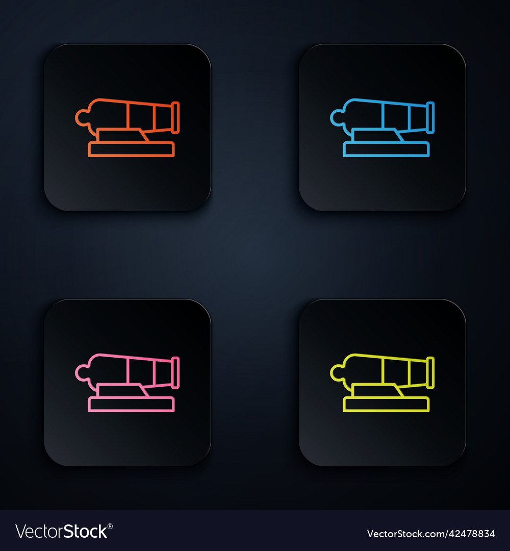 Color neon line cannon icon isolated on black