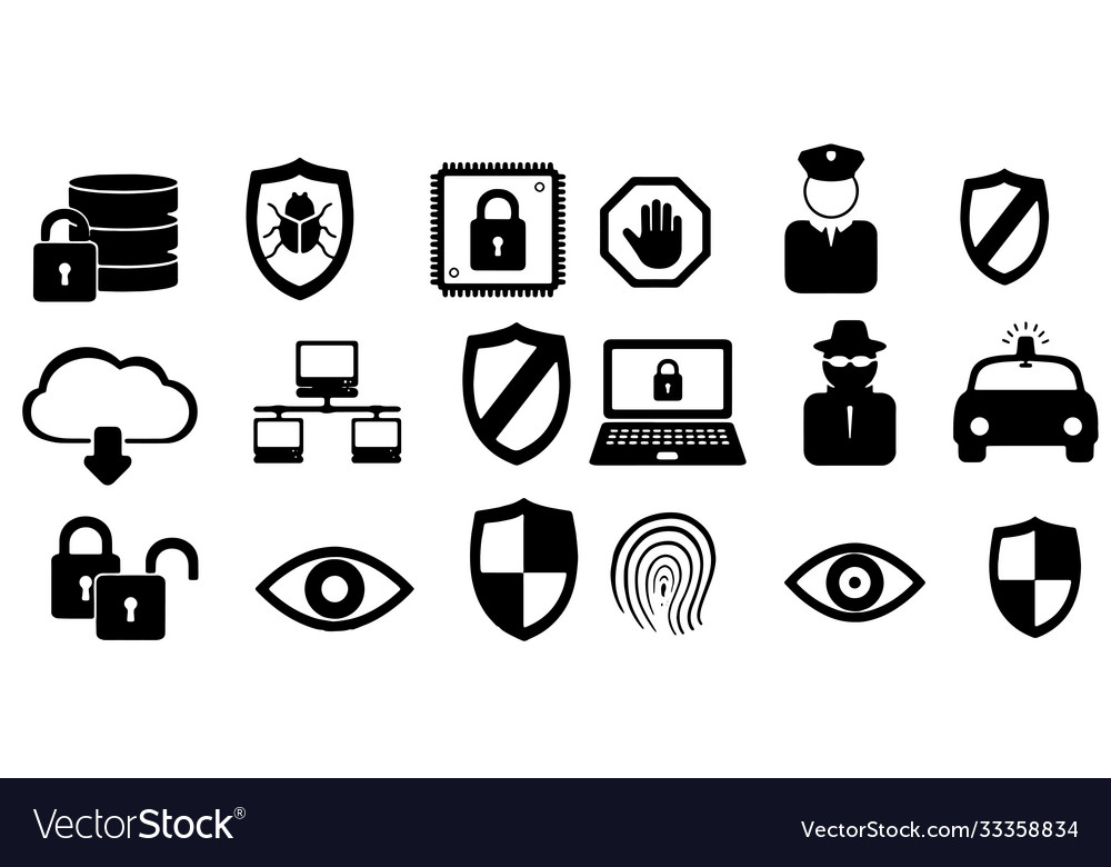 Computer security icons set elements graphic