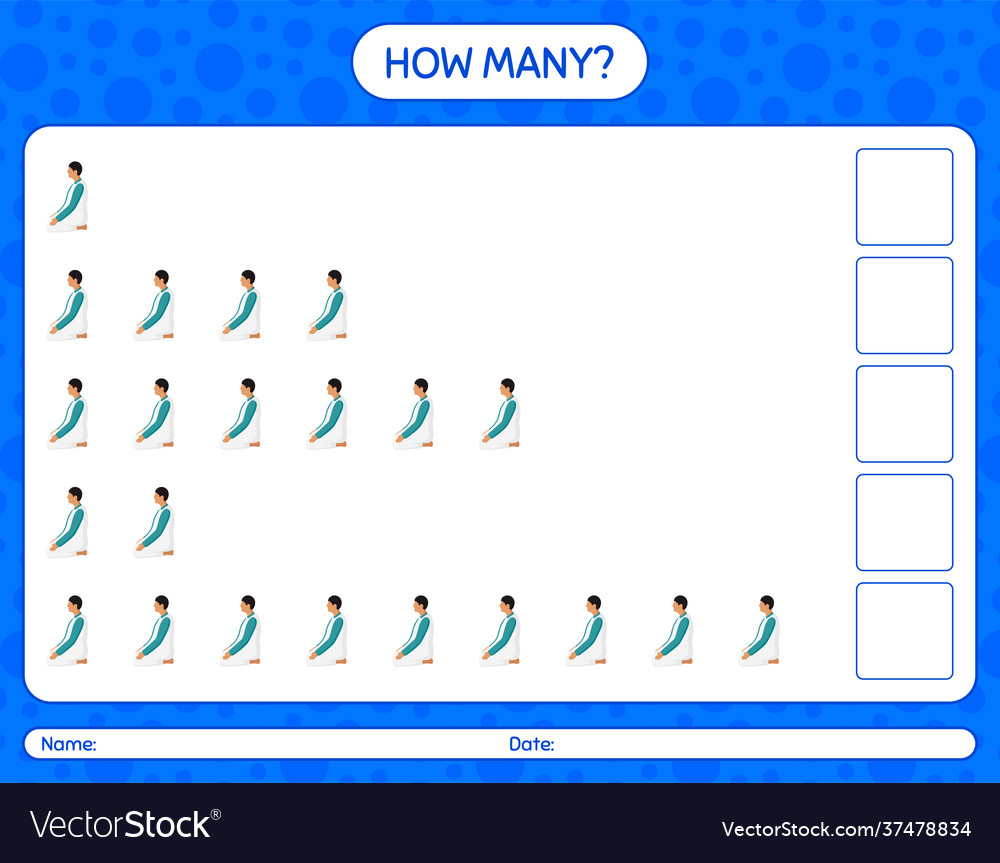 How many counting game with praying worksheet vector image How many counting game with praying worksheet