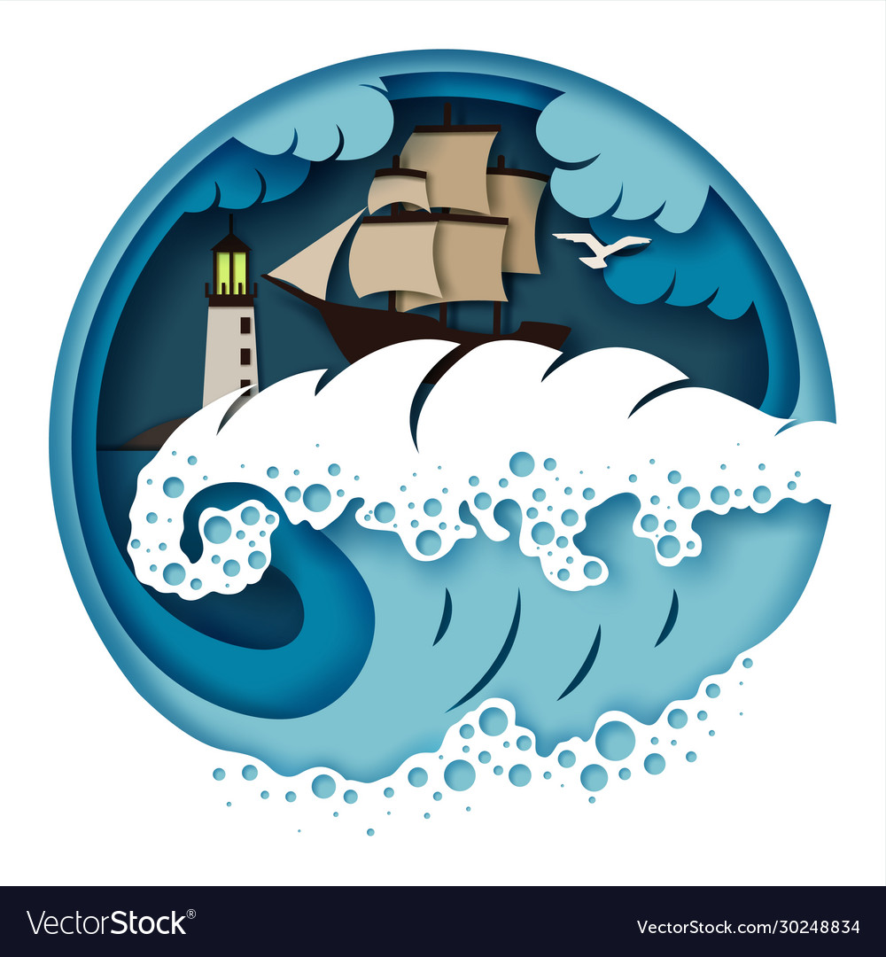 Sailboat and raging sea vector image Sailboat and raging sea