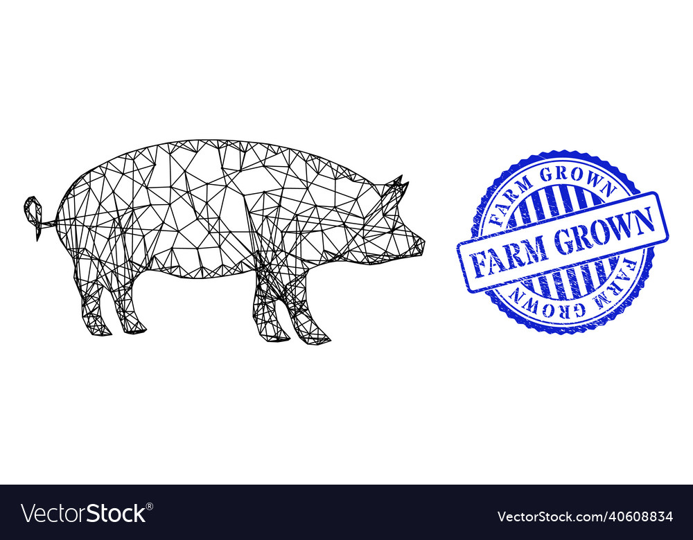 Textured farm grown seal and hatched pig web mesh vector image Textured farm grown seal and hatched pig web mesh