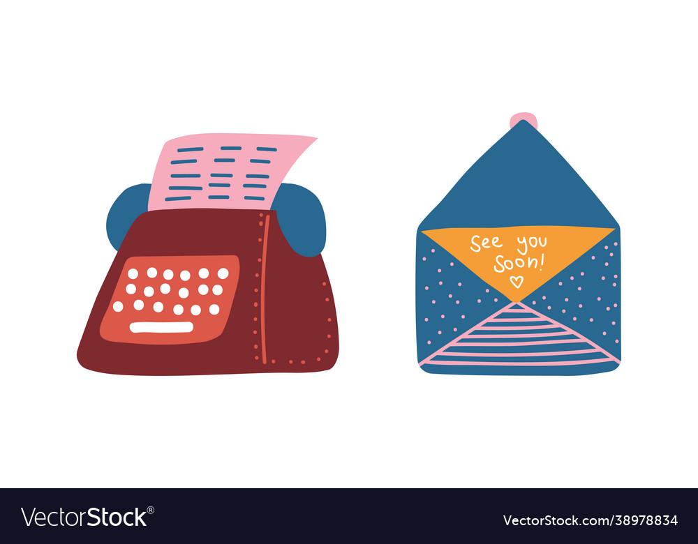 Typewriter with paper and open envelope