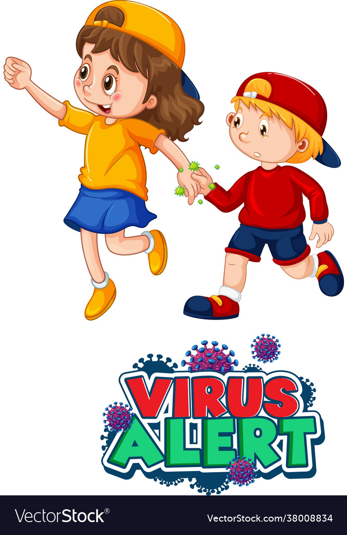 Virus alert font in cartoon style with two kids Vector Image