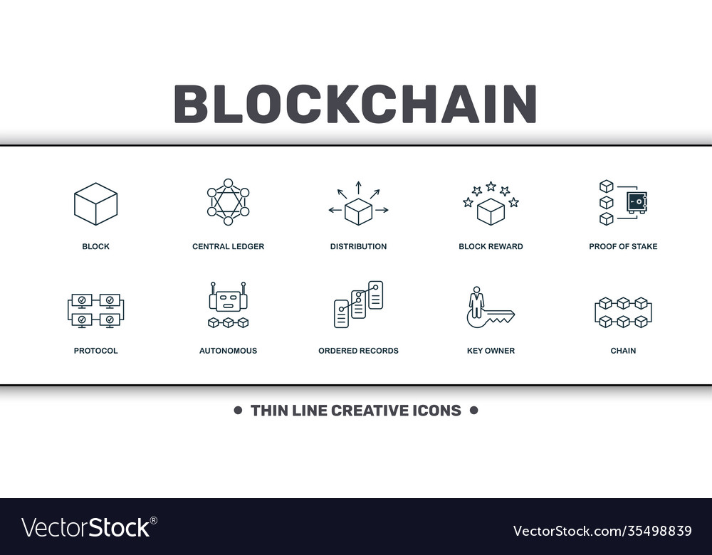 Blockchain set icons collection includes simple vector image Blockchain set icons collection includes simple