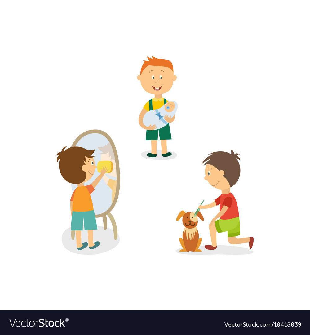 boy babysitting cleaning house grooming his dog babysitting a dog