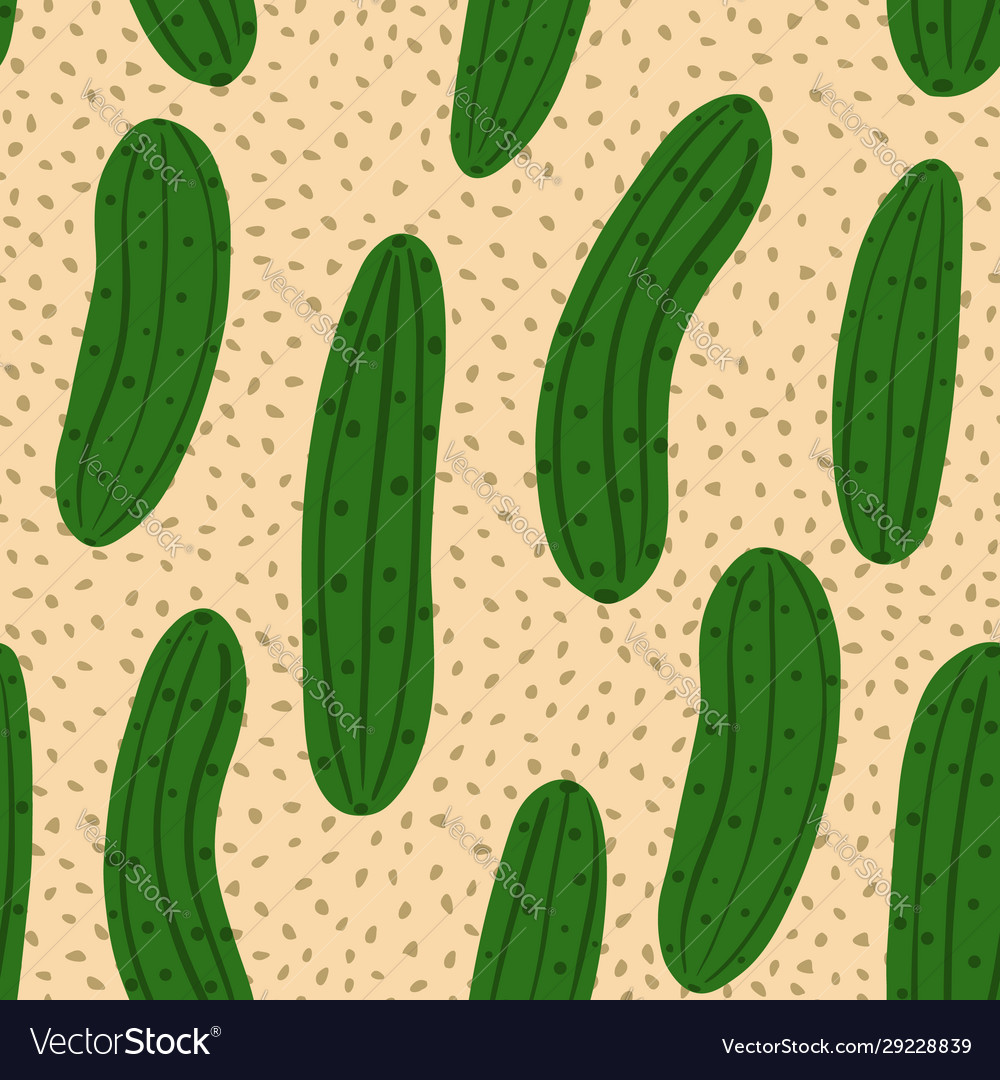 Cucumber seamless pattern on dots background vector image Cucumber seamless pattern on dots background