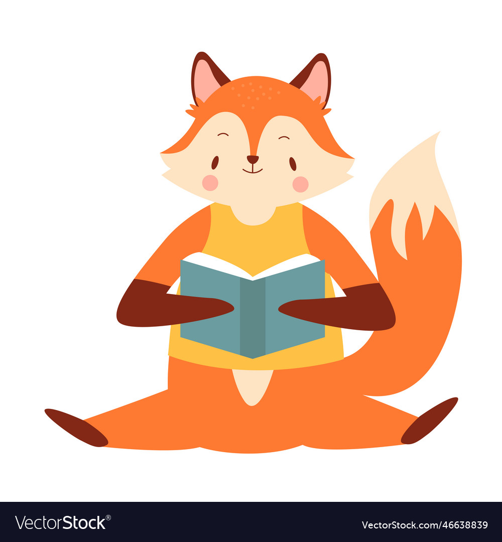 Cute fox reading a book Royalty Free Vector Image