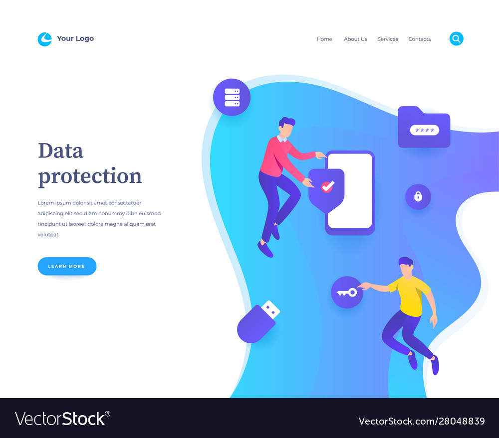 Data protection concept workflow flying Royalty Free Vector