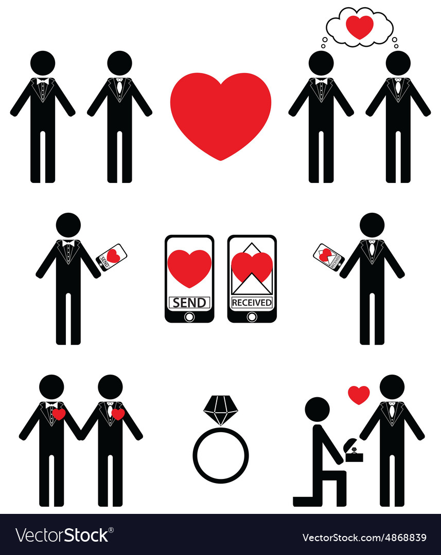 Gay man falling in love and engagement icons Vector Image