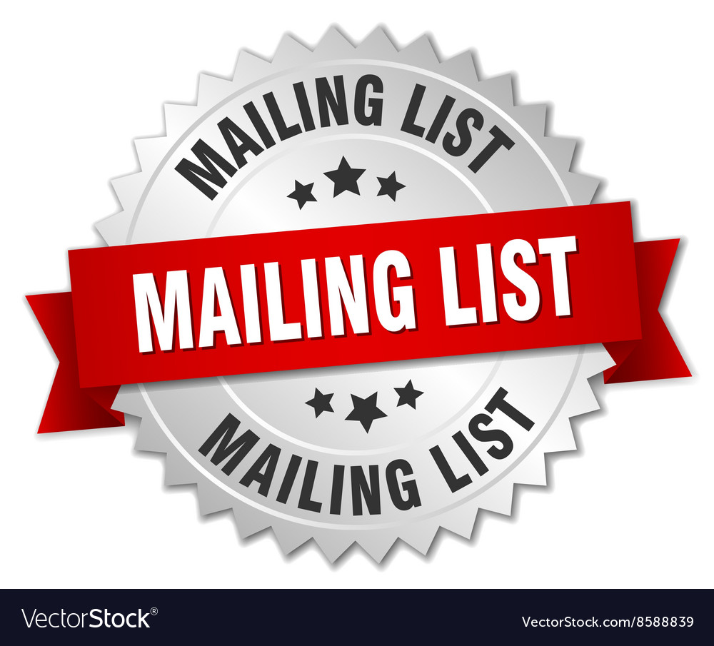 Mailing list 3d silver badge with red ribbon