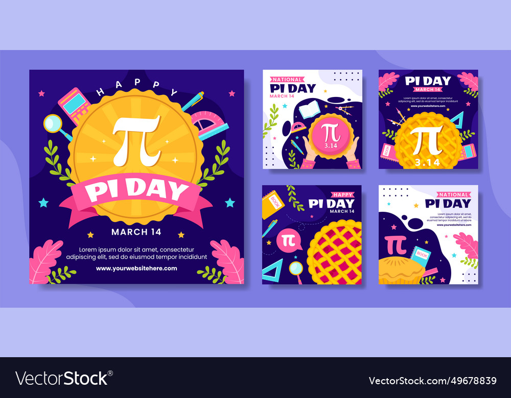 Pi day social media post flat cartoon hand drawn Vector Image