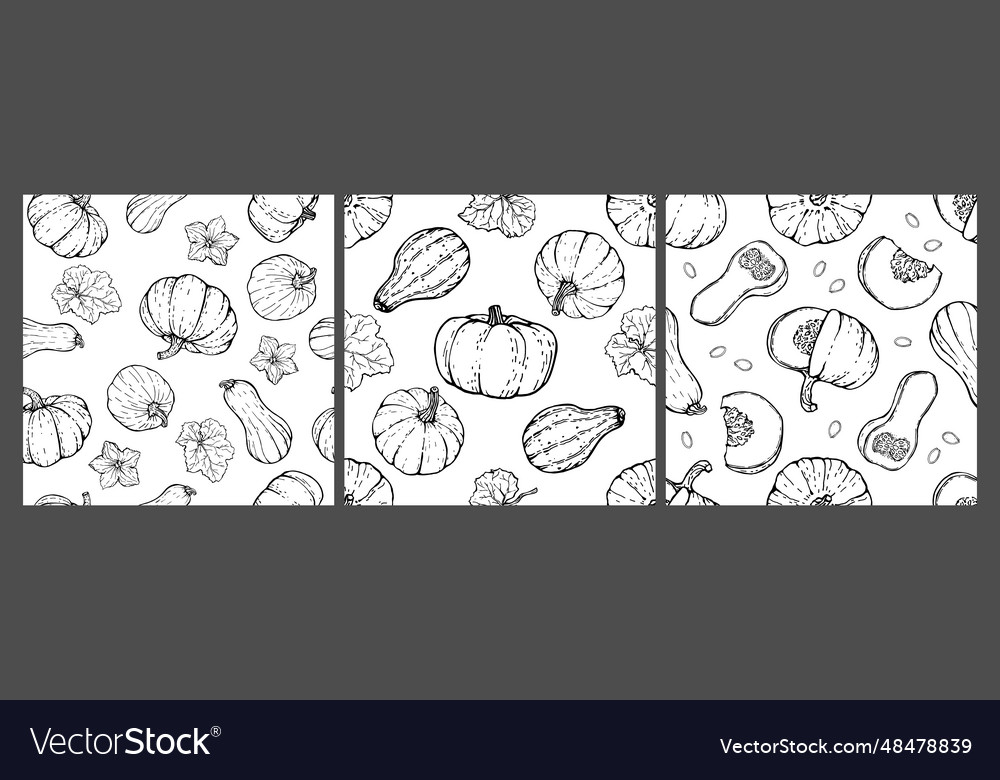 Pumpkin outline pattern set vector image Pumpkin outline pattern set