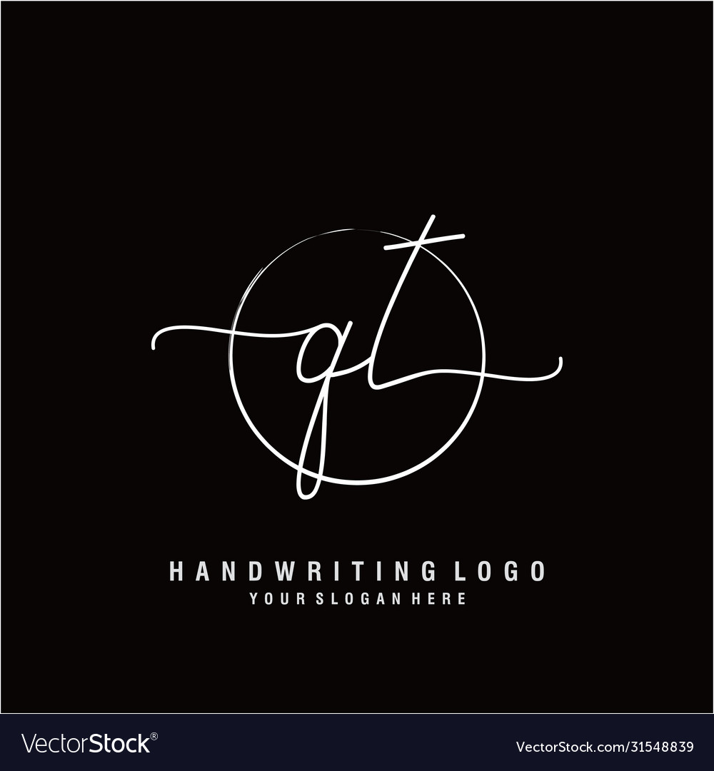 Qt initial handwriting logo design vector image Qt initial handwriting logo design