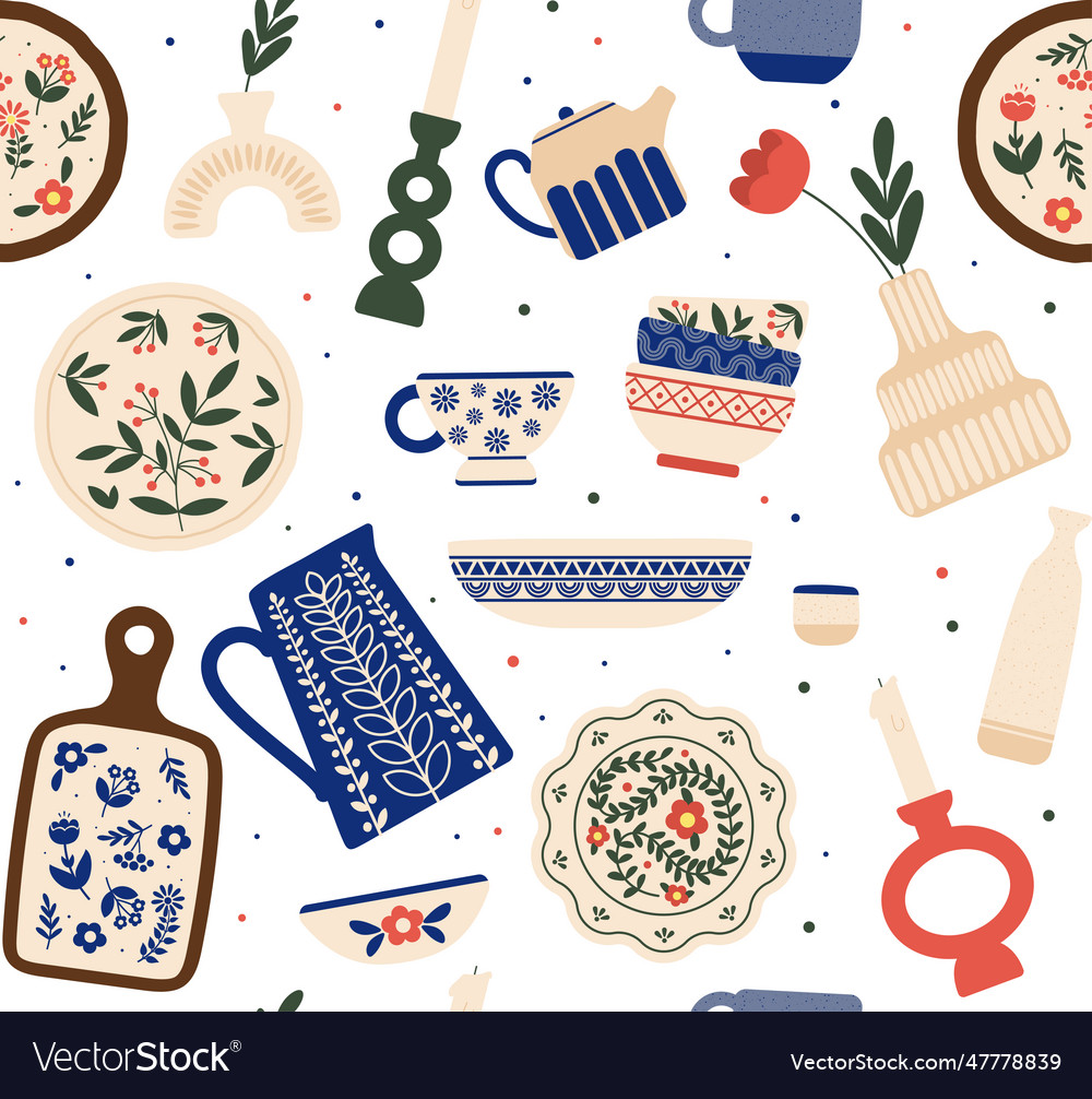 Seamless pattern with pottery vector image Seamless pattern with pottery